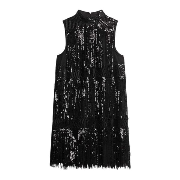 Superdry Fringe Sequin Aline ärmlös Kort Klänning Svart M Kvinna