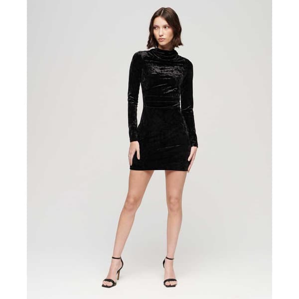 Superdry Velvet Longsleeved Mini Kjole Sort S Kvinde