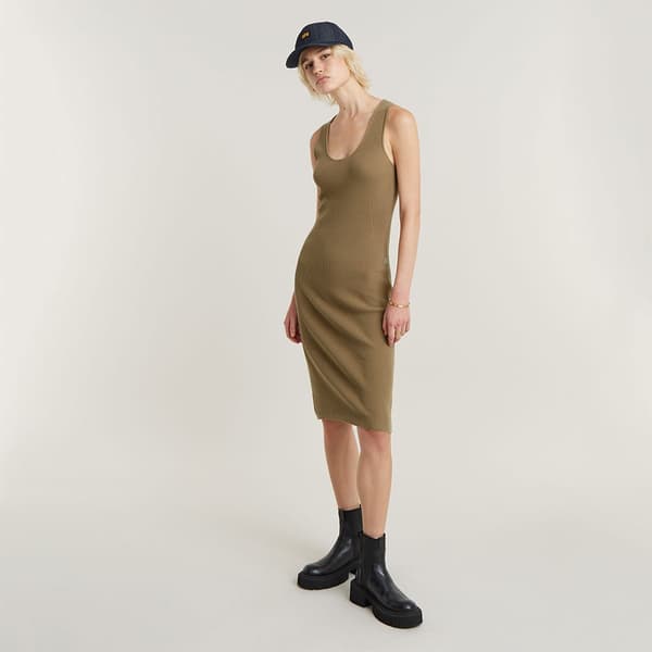 G-star Bodycon Ribbed ärmlös Klänning Brun L Kvinna