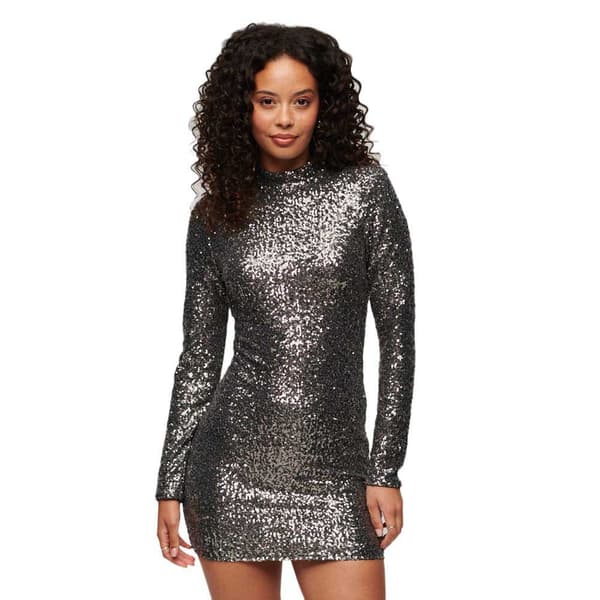 Superdry Sequin Mock Kort Klänning Grå S Kvinna