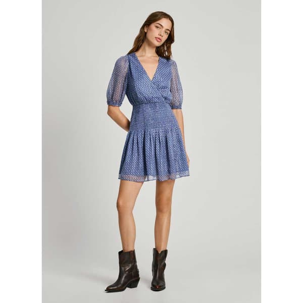 Pepe Jeans Pl953564 Kortärmad Kort Klänning Blå XS Kvinna