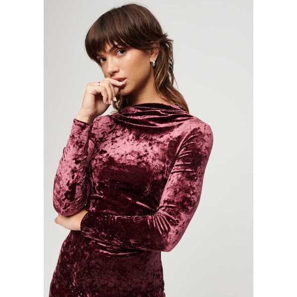 Superdry Velvet Longsleeved Mini Kjole Rød L Kvinde