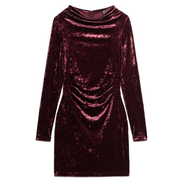 Superdry Velvet Longsleeved Mini Kjole Rød L Kvinde