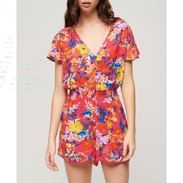 Superdry Beach Playsuit Kortærmet Kort Kjole Flerfarvet XS Kvinde