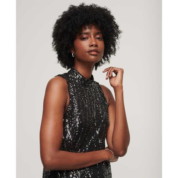 Superdry Sequin A Line ærmeløs Kort Kjole Sort XL Kvinde