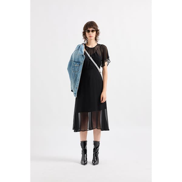 Armani Exchange 6dya08_yn1vz Lyhythihainen Midi-mekko Musta L Nainen