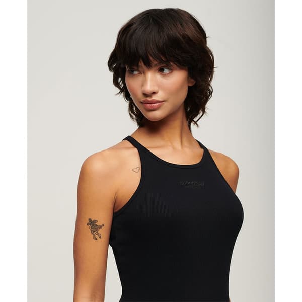 Superdry Embroidered Rib Racer ärmlös Kort Klänning Svart S Kvinna
