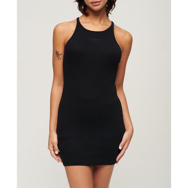 Superdry Embroidered Rib Racer Hihaton Lyhyt Mekko Musta L Nainen