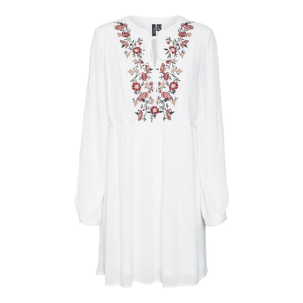 Vero Moda Mina Emb Långärmad Kort Klänning Vit S Kvinna