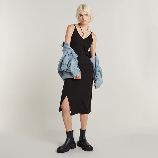 G-star Spaghetti Strap Slit ærmeløs Kjole Sort 2XS Kvinde