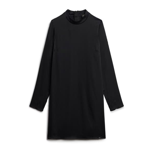 Superdry Satin Mock Neck Långärmad Kort Klänning Svart M Kvinna