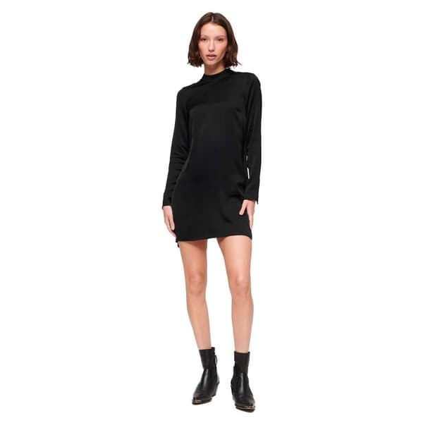 Superdry Satin Mock Neck Långärmad Kort Klänning Svart M Kvinna