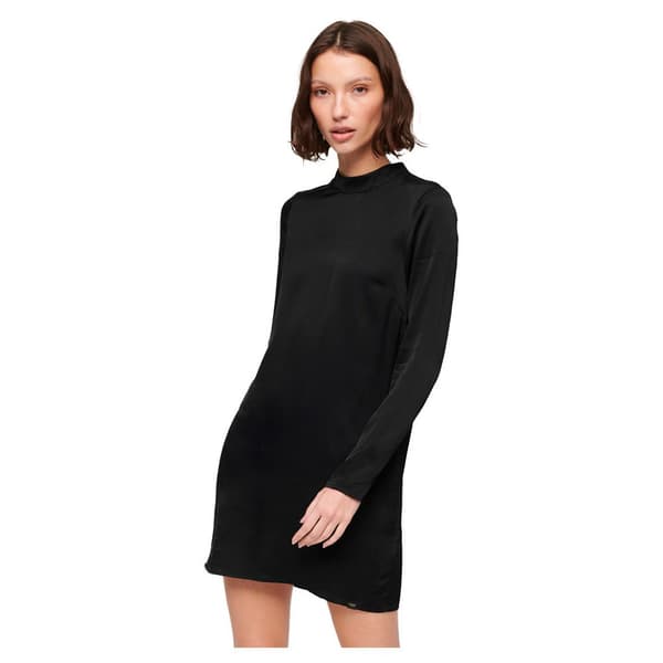 Superdry Satin Mock Neck Långärmad Kort Klänning Svart M Kvinna