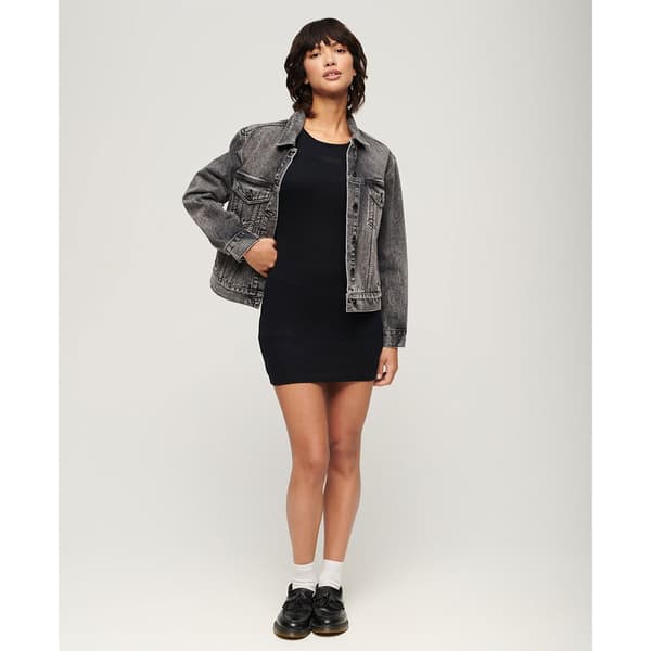 Superdry Embroidered Rib Racer ærmeløs Kort Kjole Sort 2XS Kvinde
