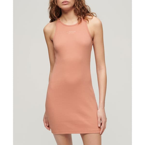 Superdry Embroidered Rib Racer ärmlös Kort Klänning Rosa S Kvinna