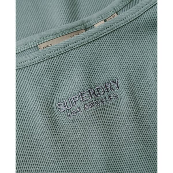 Superdry Embroidered Rib Strappy ärmlös Kort Klänning Blå L Kvinna