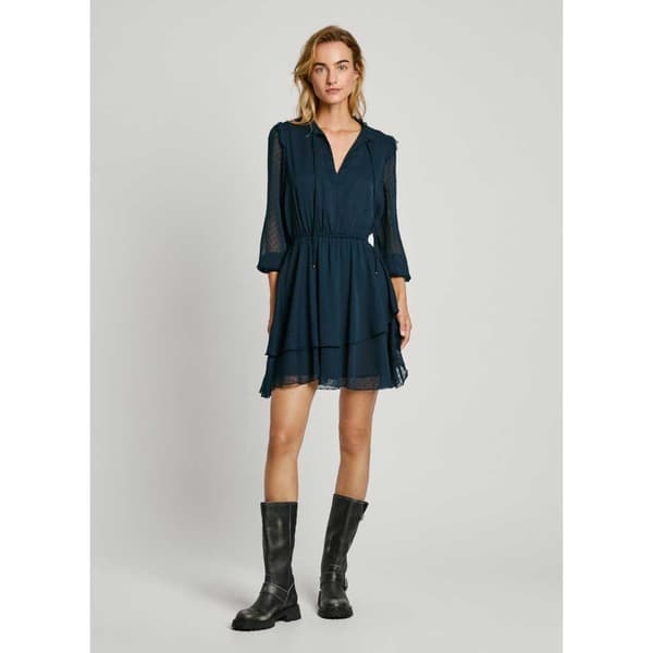 Pepe Jeans Pl953612 3/4 ærmet Kort Kjole Blå XS Kvinde
