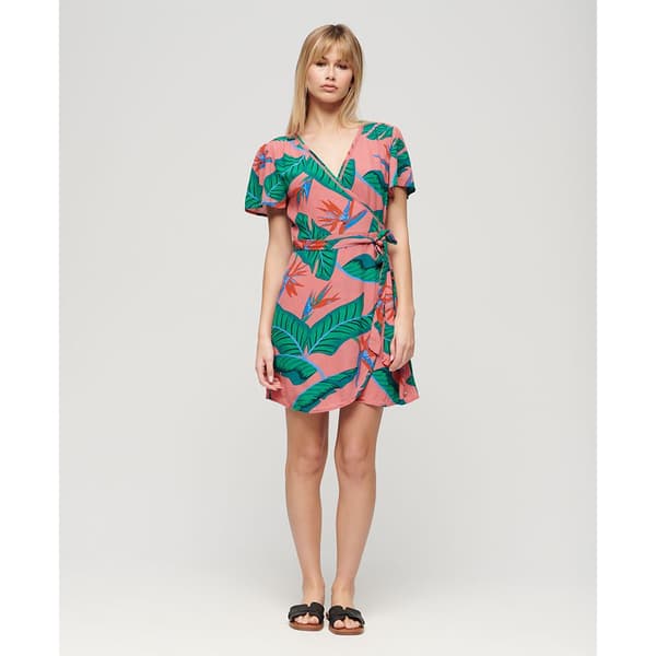 Superdry Printed Wrap Kortärmad Kort Klänning Flerfärgad 2XS Kvinna