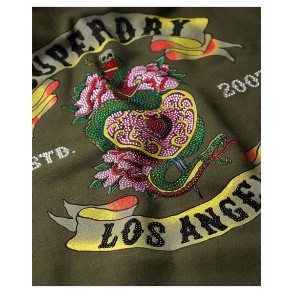 Superdry Tattoo Rhinestone Långärmad Kort Klänning Grönt L-XL Kvinna