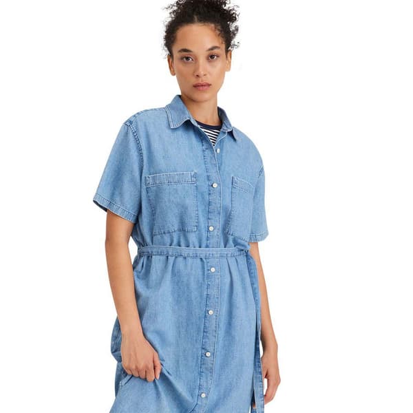 Dockers Button Front Kortärmad Midi-klänning Blå S Kvinna