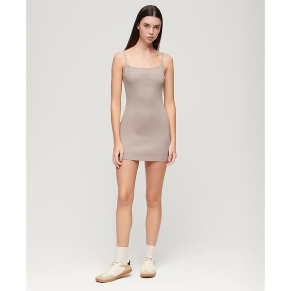 Superdry Embroidered Rib Strappy Hihaton Lyhyt Mekko Beige S Nainen