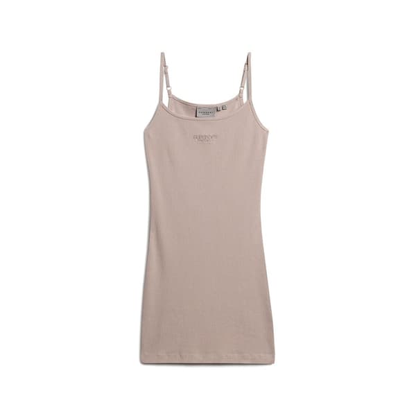 Superdry Embroidered Rib Strappy ærmeløs Kort Kjole Beige M Kvinde