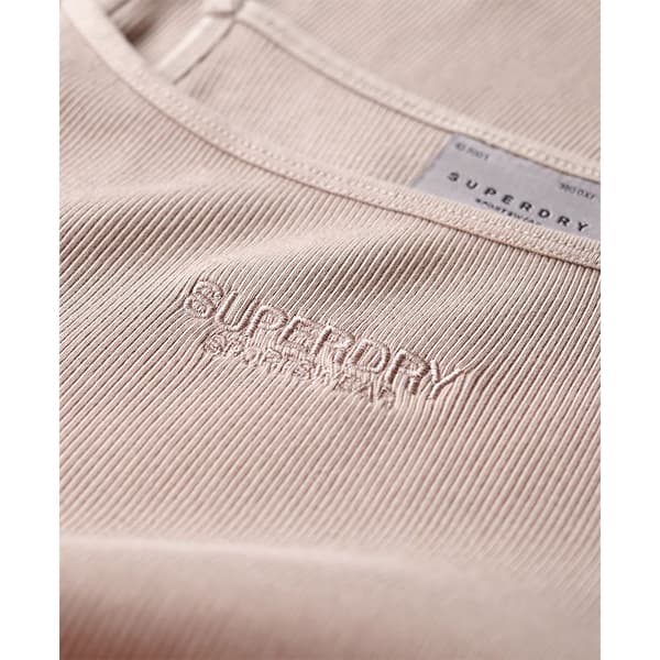 Superdry Embroidered Rib Strappy ærmeløs Kort Kjole Beige M Kvinde