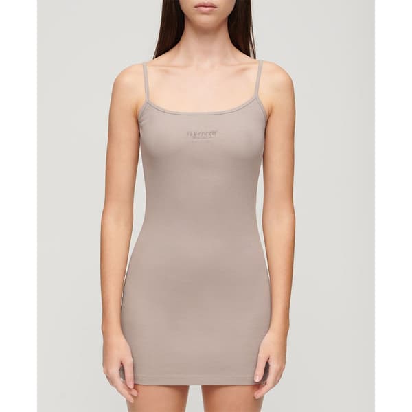 Superdry Embroidered Rib Strappy ærmeløs Kort Kjole Beige M Kvinde