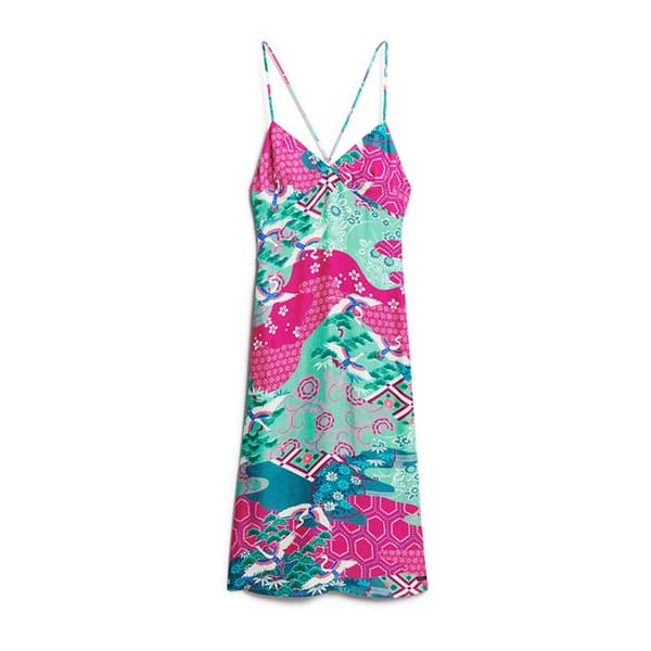 Superdry Printed Slip ærmeløs Lang Kjole Flerfarvet M Kvinde