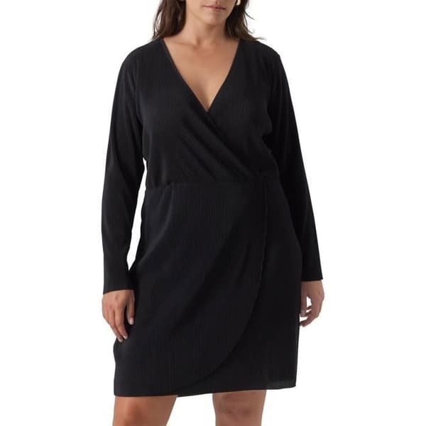 Kort klänning VERO MODA CURVES svart - Ombruten snitt - Långa ärmar - V-ringad hals