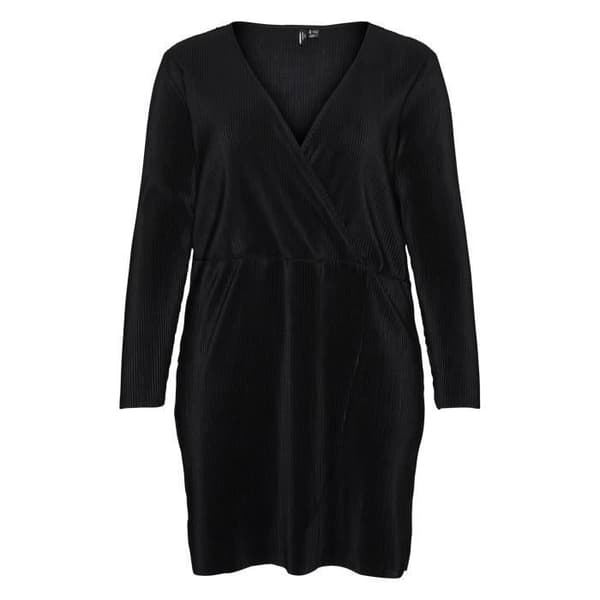 Kort klänning VERO MODA CURVES svart - Ombruten snitt - Långa ärmar - V-ringad hals