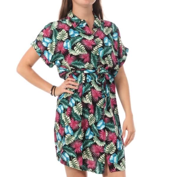 Klänning Chemise - VERO MODA - Lätt - Svart/Rosa - Korta Ärmar - 100% Viskos