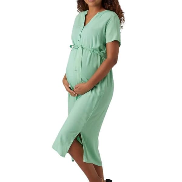 Robe Femme Mamalicious Misty - Grön - Korta ärmar - Midjebälte - Ammningsfunktion