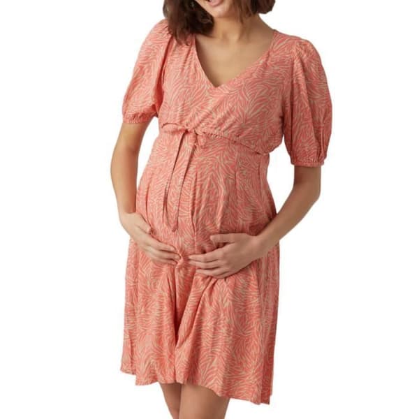 Beige/Rosa Graviditetsklänning för Kvinna Vero Moda - V-ringning - 3/4 ärmar - Normal passform