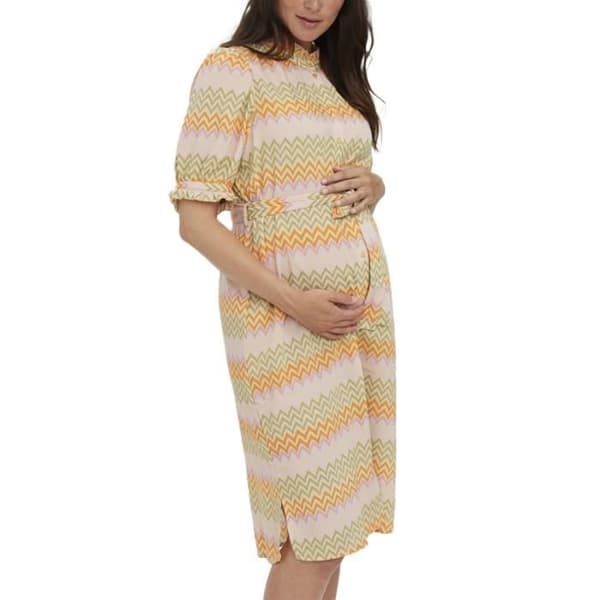 Graviditetsklänning - Vero Moda - Modga - Beige - Rund hals - Korta ärmar
