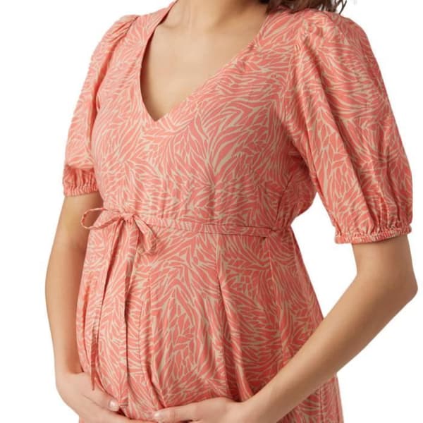 Beige/Rosa Graviditetsklänning för Kvinna Vero Moda - V-ringning - 3/4 ärmar - Normal passform