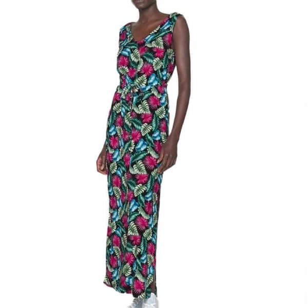 Lång Klänning - VERO MODA - 10286770 - Svart/ Rosa - V-ringning - Utan ärmar - 100% Viskos