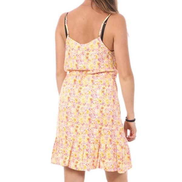 Klänning - Vero Moda - Lätt axelbandslinne - Gul/Rosa - V-ringning - Tunna axelband - 100% viskos