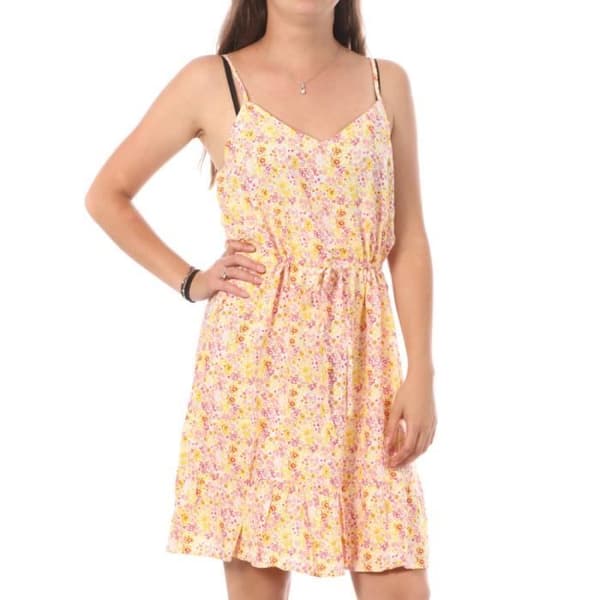 Klänning - Vero Moda - Lätt axelbandslinne - Gul/Rosa - V-ringning - Tunna axelband - 100% viskos