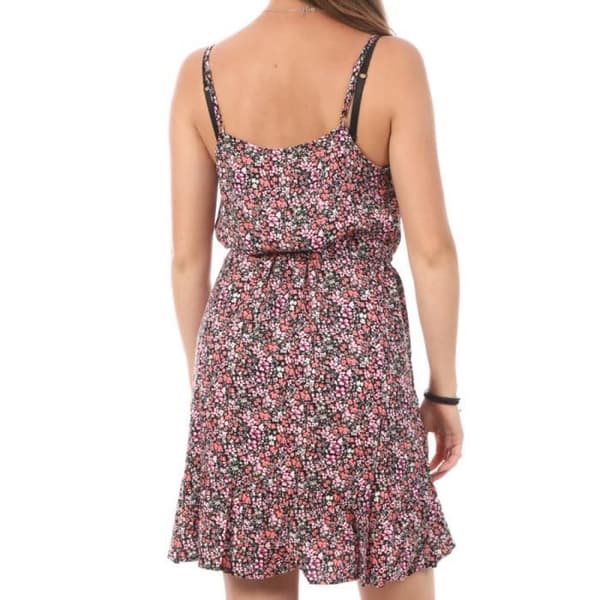 Klänning - Vero Moda - Enkel Linne - Rosa och Svart - V-ringning - Tunna Stroppar - Volanger