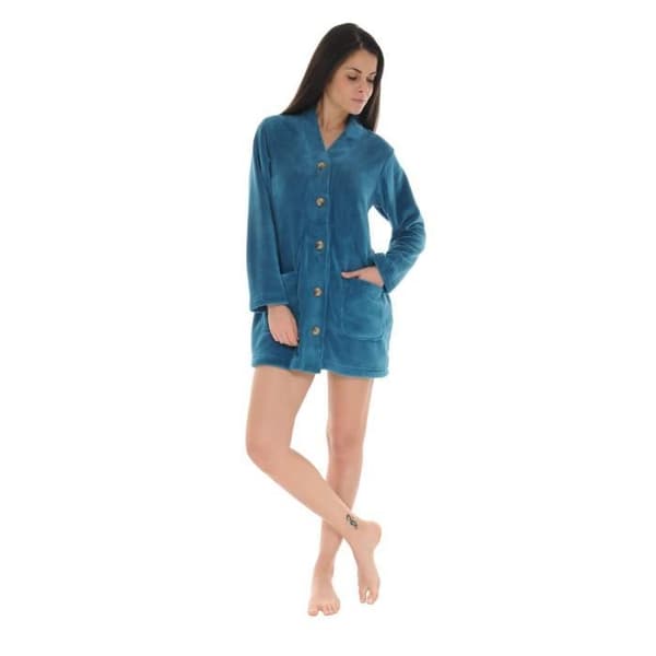 Morgonrock - Christian Cane - Coline - Blå turkos - Kimono-krage - 100% polyester