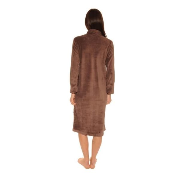 Fleece morgonrock Jacinthe - Brun - Rak passform - Officerkrage - Påsydda fickor