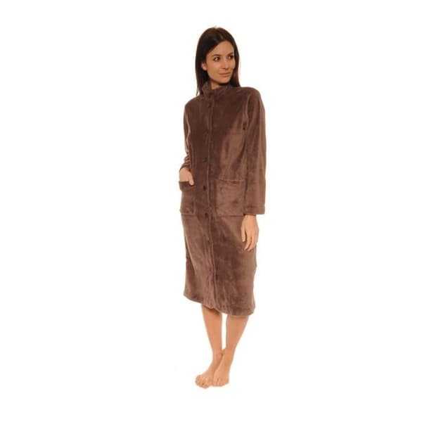 Fleece morgonrock Jacinthe - Brun - Rak passform - Officerkrage - Påsydda fickor