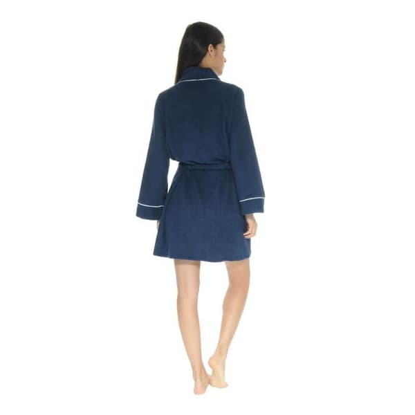 Peignoir Kimono Court Blå Marise - Badrock I Frotté - Fickor - Broderi Bows
