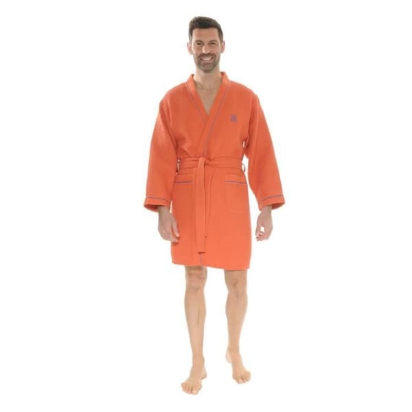 Kimono Court Orange Noris Peignoir Forme Kimono Nid D'Abeille Orangé 1188