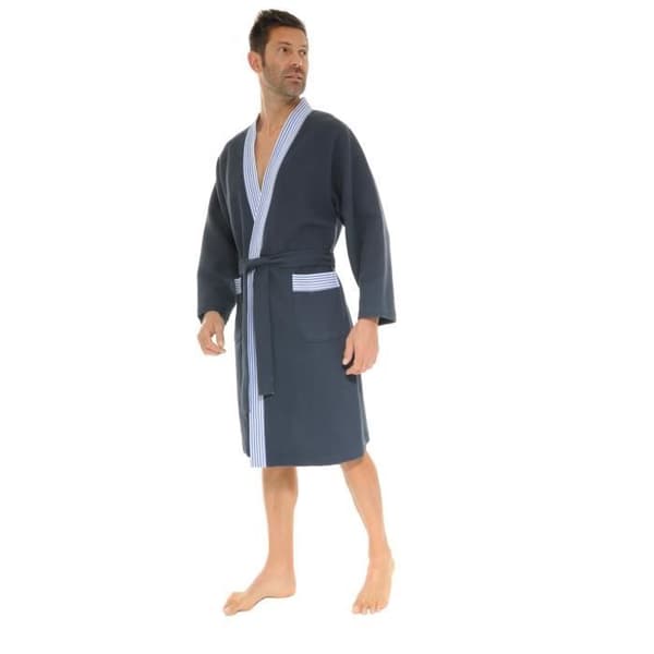 Morgonrock - Blå Wing Kimono - Bivaxel - Mönstrad krage - Randiga fickor - Bekväm - Dam