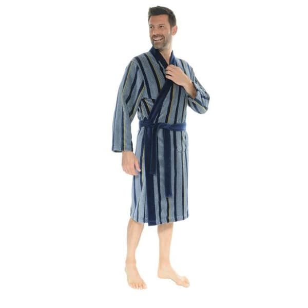 Peignoir Kimono Velour Badtextil - Kimono Idéer - 1102 - Grå/Svart/Gul - Vuxen Blandad