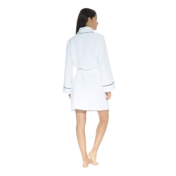 Badrock i frotté - Marise - Kort kimono i vitt - Fickor fram - Broderi i form av knut