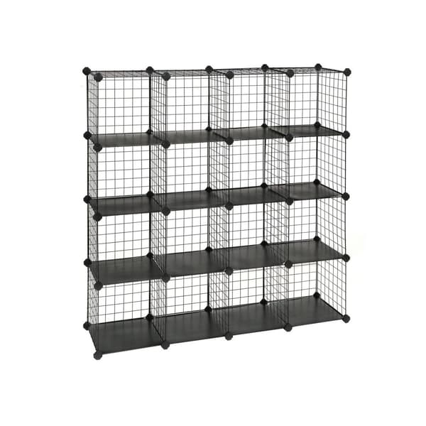 16 Cube Metal Wire Storage Organiser, DIY Closet Cabinet og Modular Shelving Grids, Wire Mesh Hylder og Rack, Sort