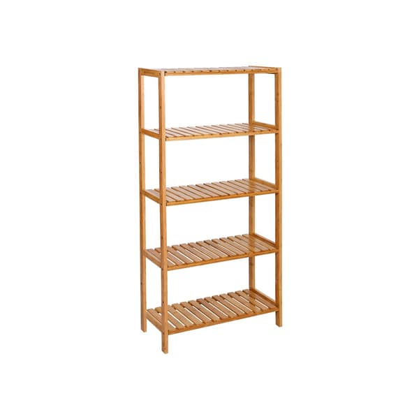 Badrum Köksförvaring Bambu 5 hyllor Justerbar golvhöjd Blomsterställ Bokhylla naturlig, 60 x 26 x 130 cm
